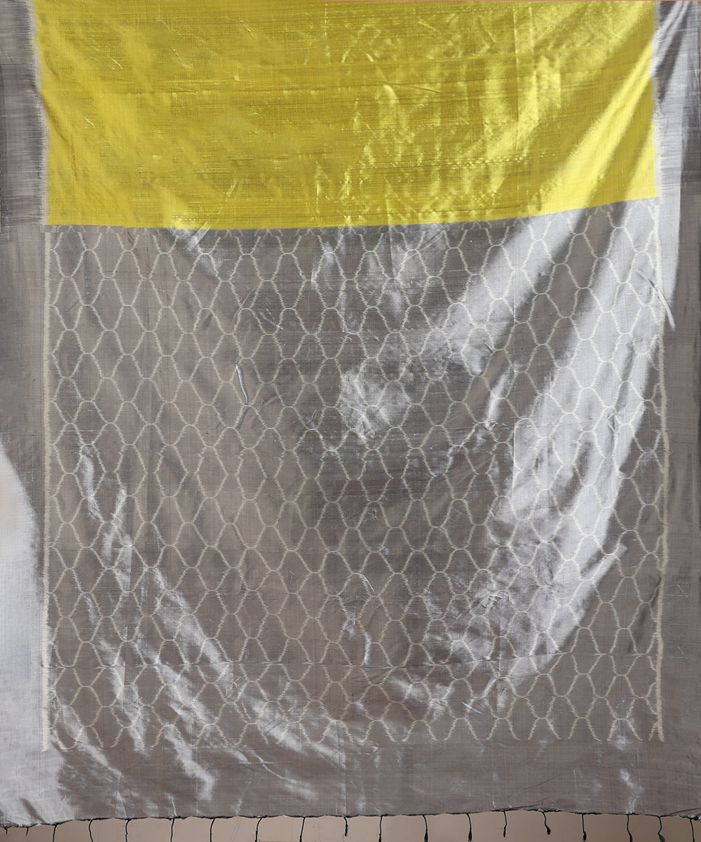 Lime Handloom Silk Ikat Saree With Jaali Motif