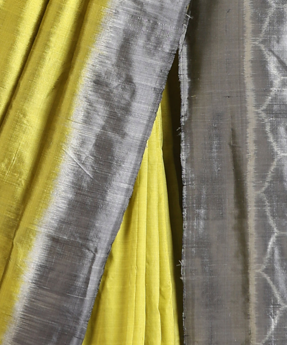 Lime Handloom Silk Ikat Saree With Jaali Motif