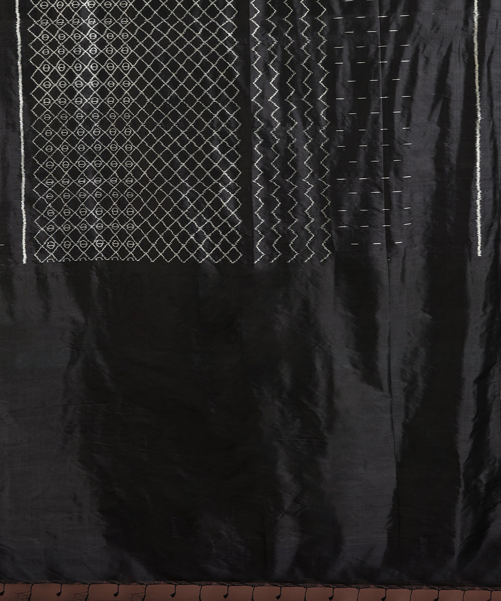 Black Handloom Silk Ikat Saree With Geometrical Motifs