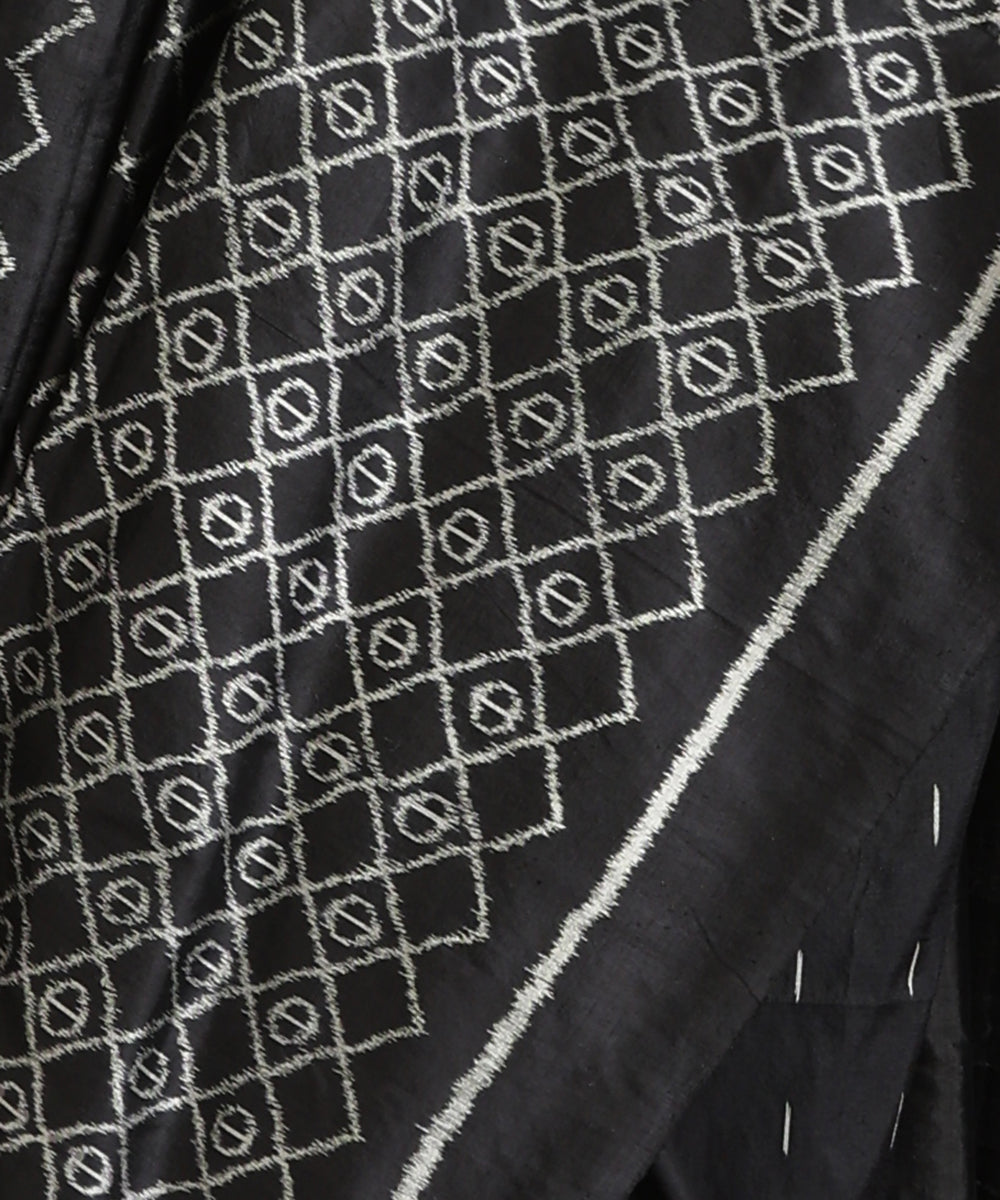 Black Handloom Silk Ikat Saree With Geometrical Motifs