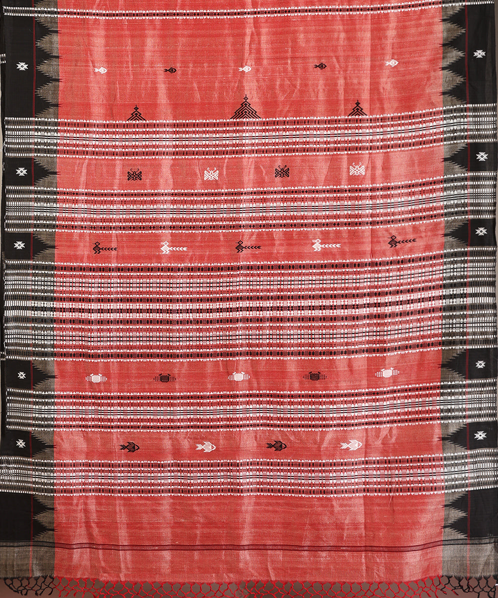 Brick Red Handloom Cotton Tussar Kotpad Ikat Saree