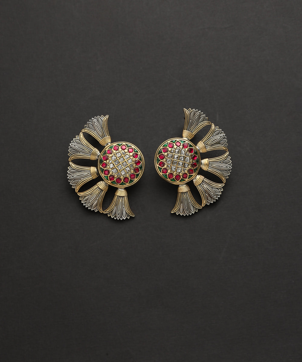 Shruti_Handcrafted_Oxidised_Pure_Silver_Kundan_Earrings_WeaverStory_02