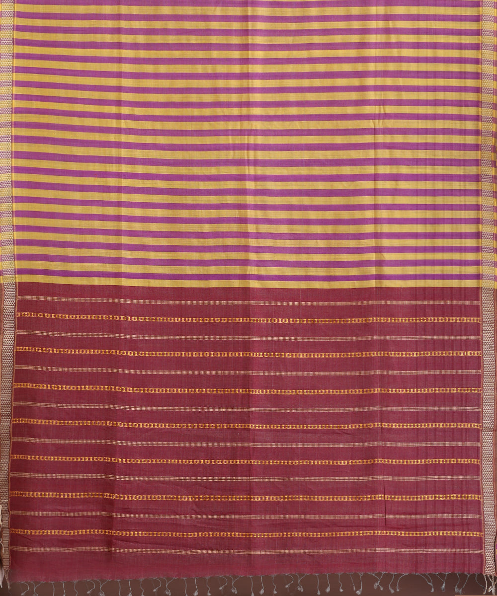 Magenta-Mustard Handloom Striped Tussar Ikat Saree