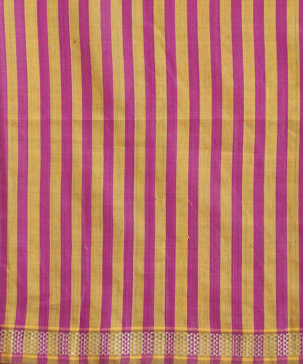 Magenta-Mustard Handloom Striped Tussar Ikat Saree