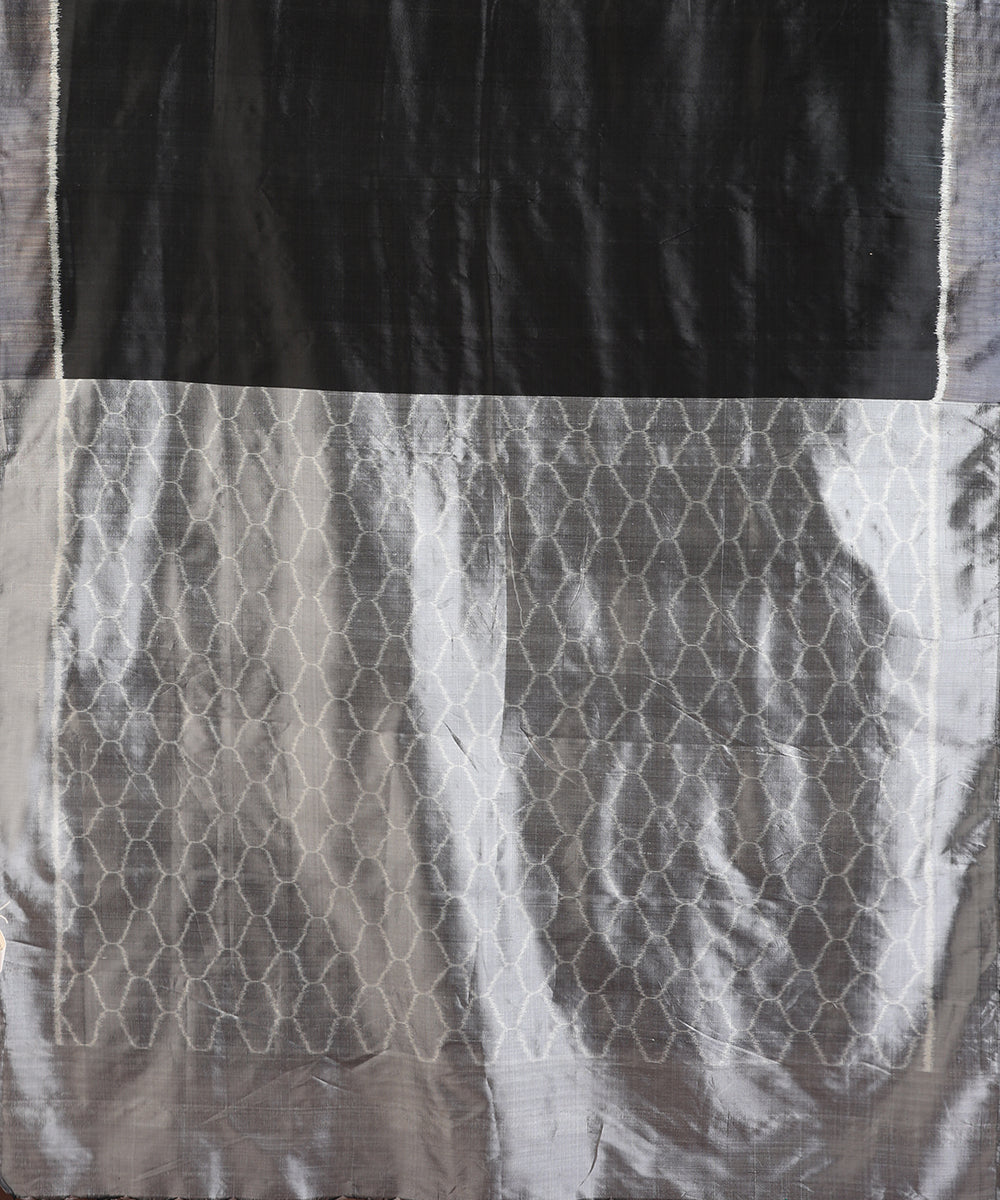 Black Handloom Silk Ikat Saree With Jaali Motif