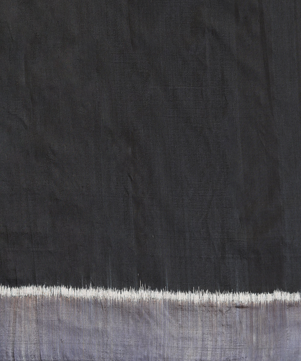 Black Handloom Silk Ikat Saree With Jaali Motif