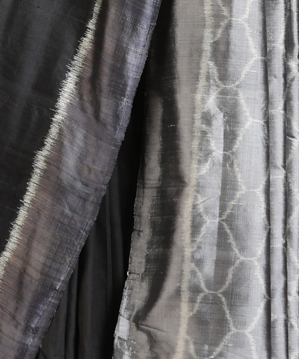 Black Handloom Silk Ikat Saree With Jaali Motif