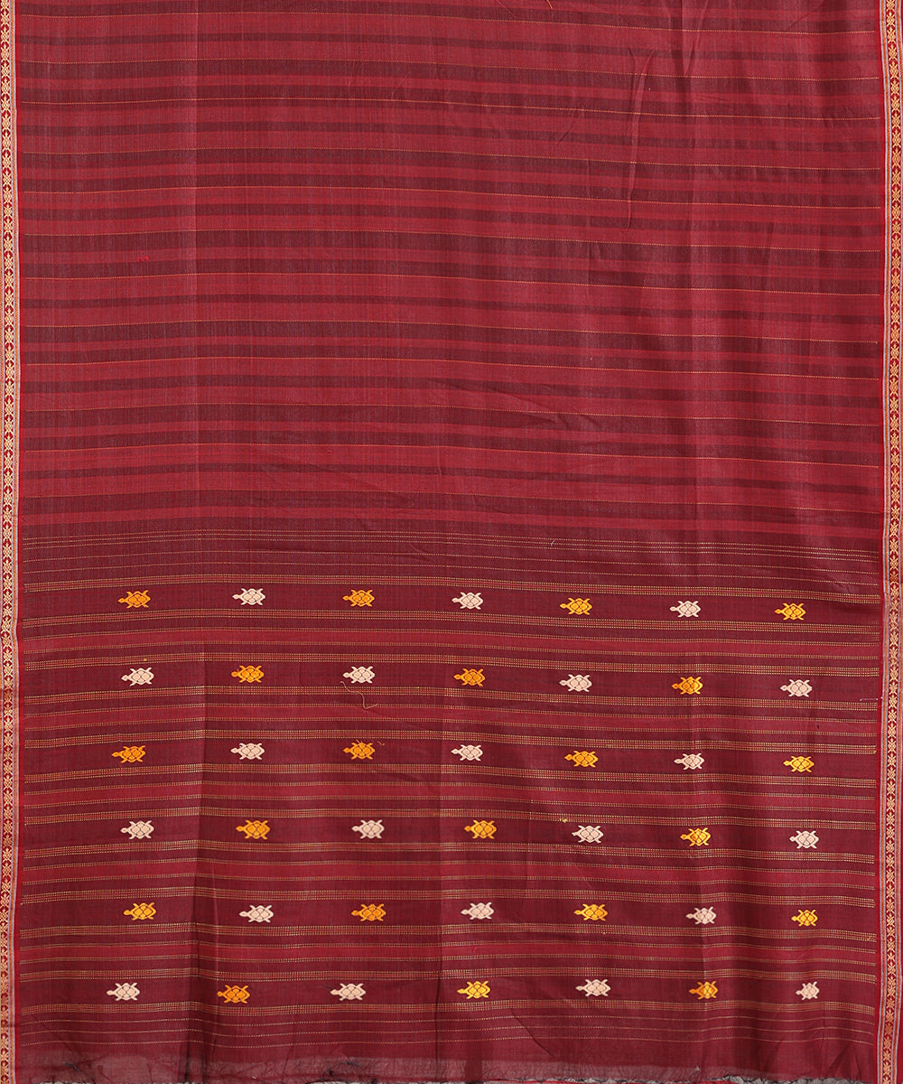 Wine Handloom Kachua Motif Tussar Cotton Ikat Saree