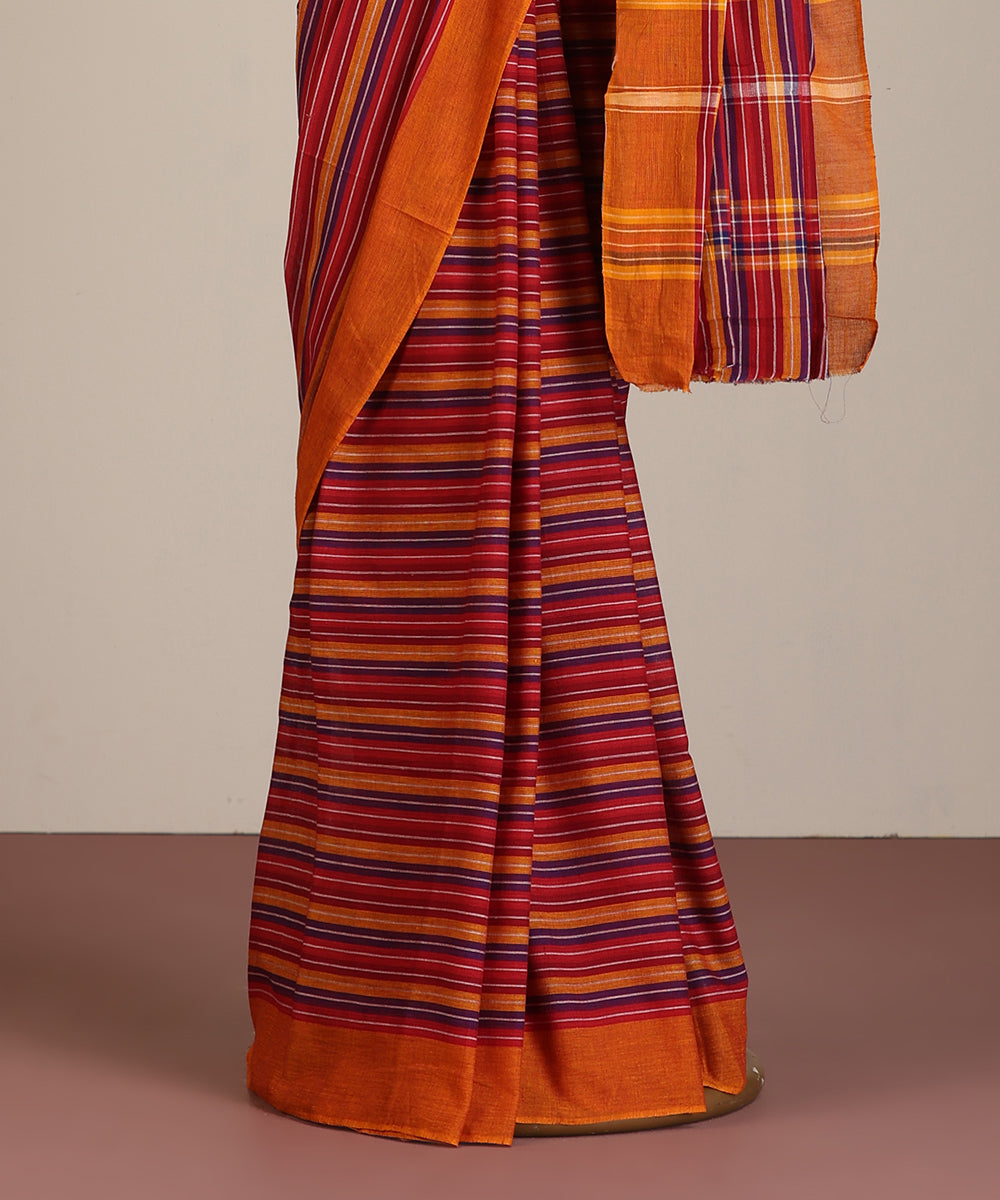 Multicoloured Handloom Striped Tussar Ikat Saree