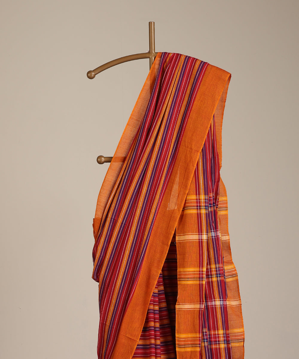 Multicoloured Handloom Striped Tussar Ikat Saree