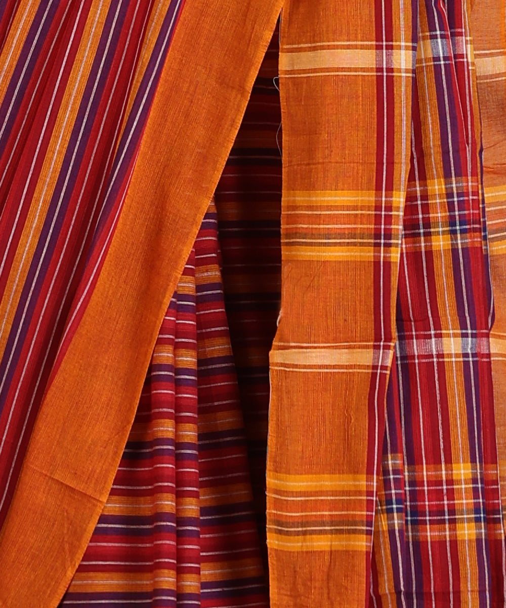 Multicoloured Handloom Striped Tussar Ikat Saree