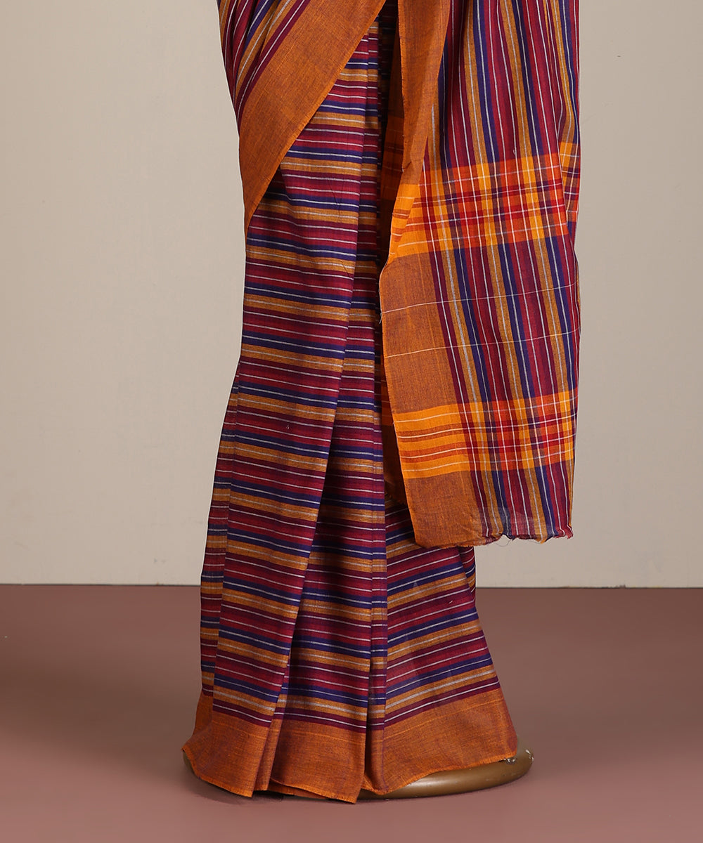 Multicoloured Handloom Striped Tussar Ikat Saree