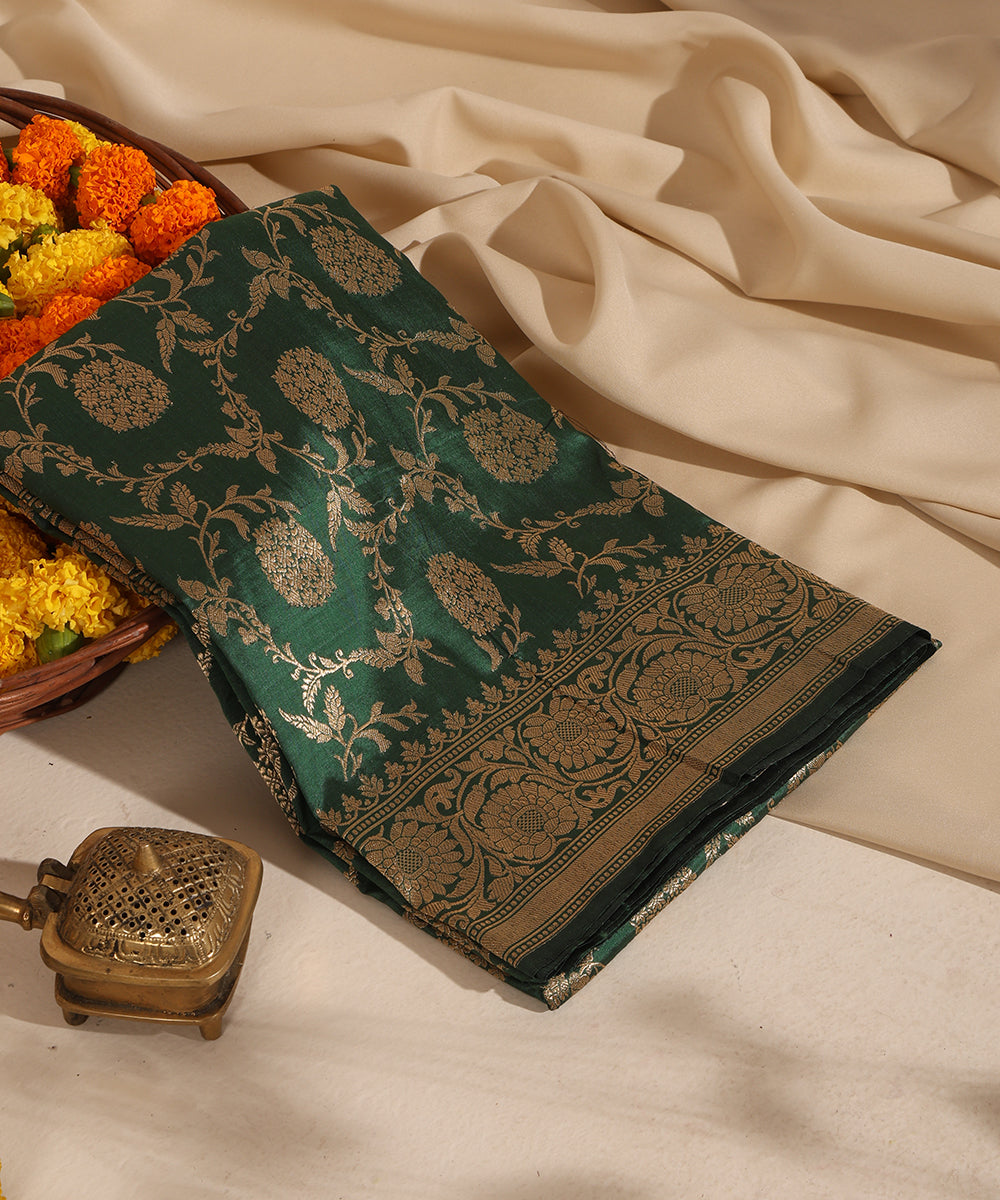 Emerald Green Handloom Pure Katan Silk Banarasi Dupatta With Kadhwa Jaal