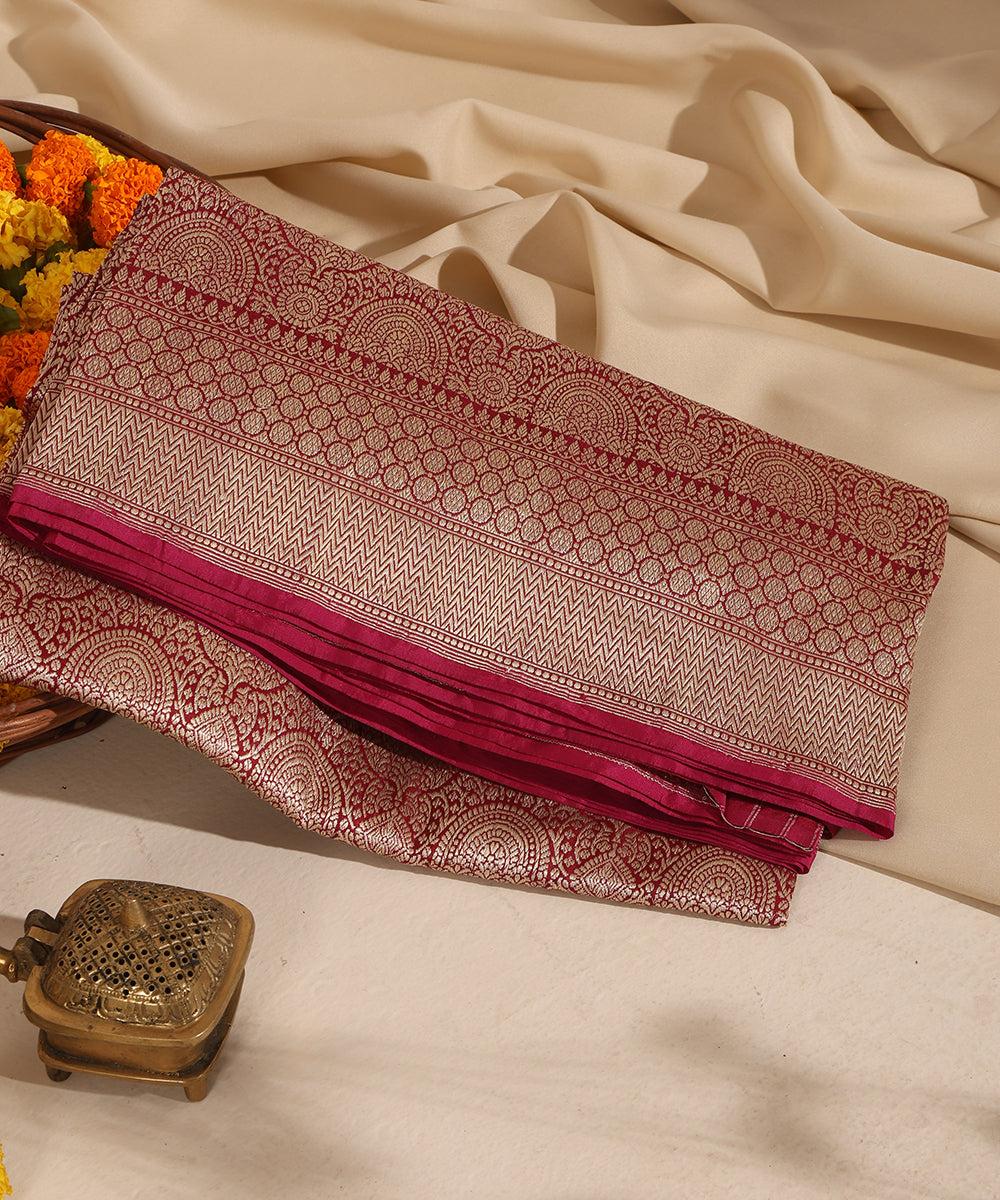 Maroon Pure Katan Silk Handloom Banarasi Dupatta with Brocade Weave
