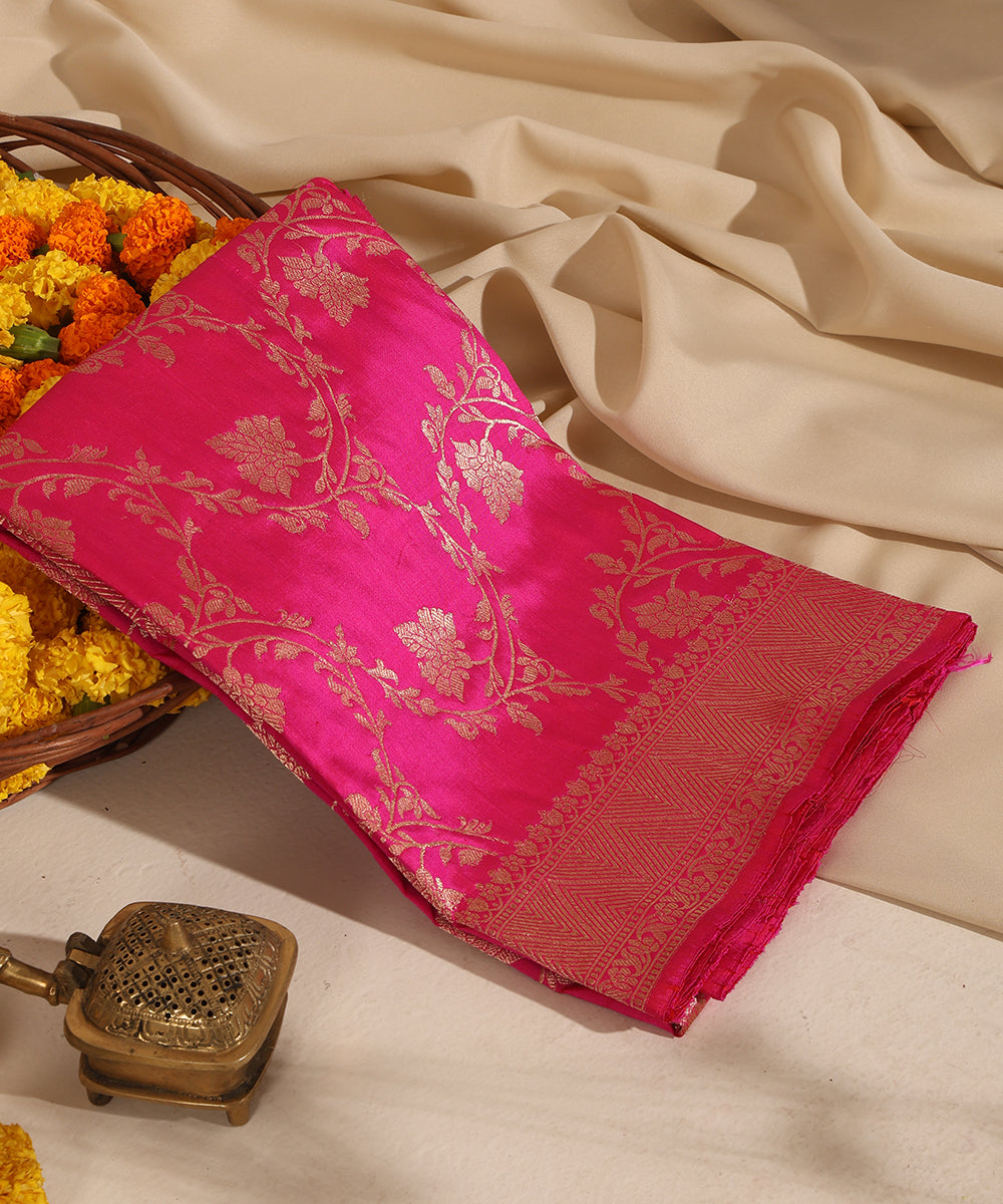 Hot Pink Handloom Pure Katan Silk Banarasi Dupatta With Kadhwa Jaal