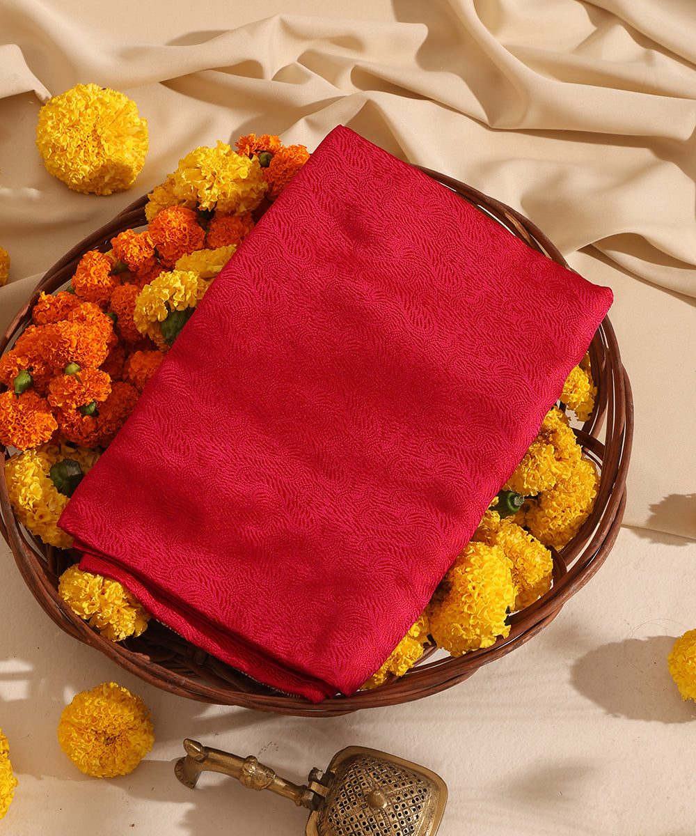 Red Pure Satin Silk Handloom Tanchoi Banarasi Dupatta with Zari Border
