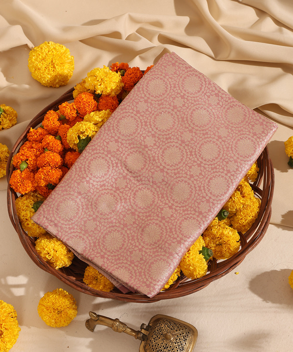 Blush Pink Pure Katan Silk Handloom Banarasi Dupatta with Brocade Weave