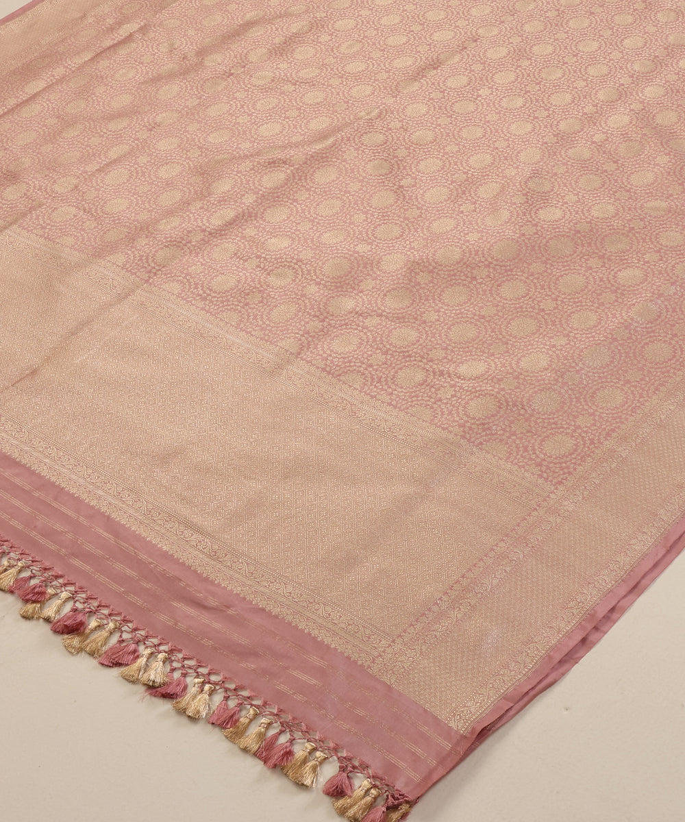 Blush Pink Pure Katan Silk Handloom Banarasi Dupatta with Brocade Weave