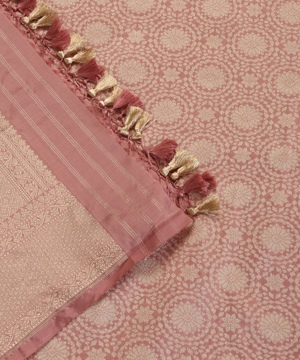 Blush Pink Pure Katan Silk Handloom Banarasi Dupatta with Brocade Weave