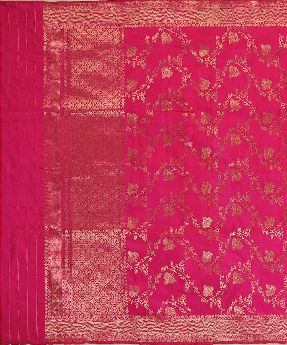Hot Pink Handloom Pure Katan Silk Banarasi Dupatta With Kadhwa Jaal
