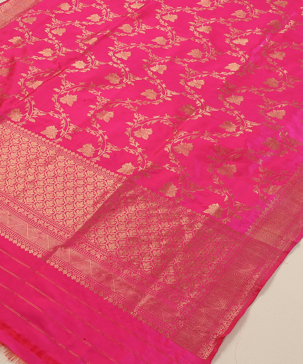 Hot Pink Handloom Pure Katan Silk Banarasi Dupatta With Kadhwa Jaal
