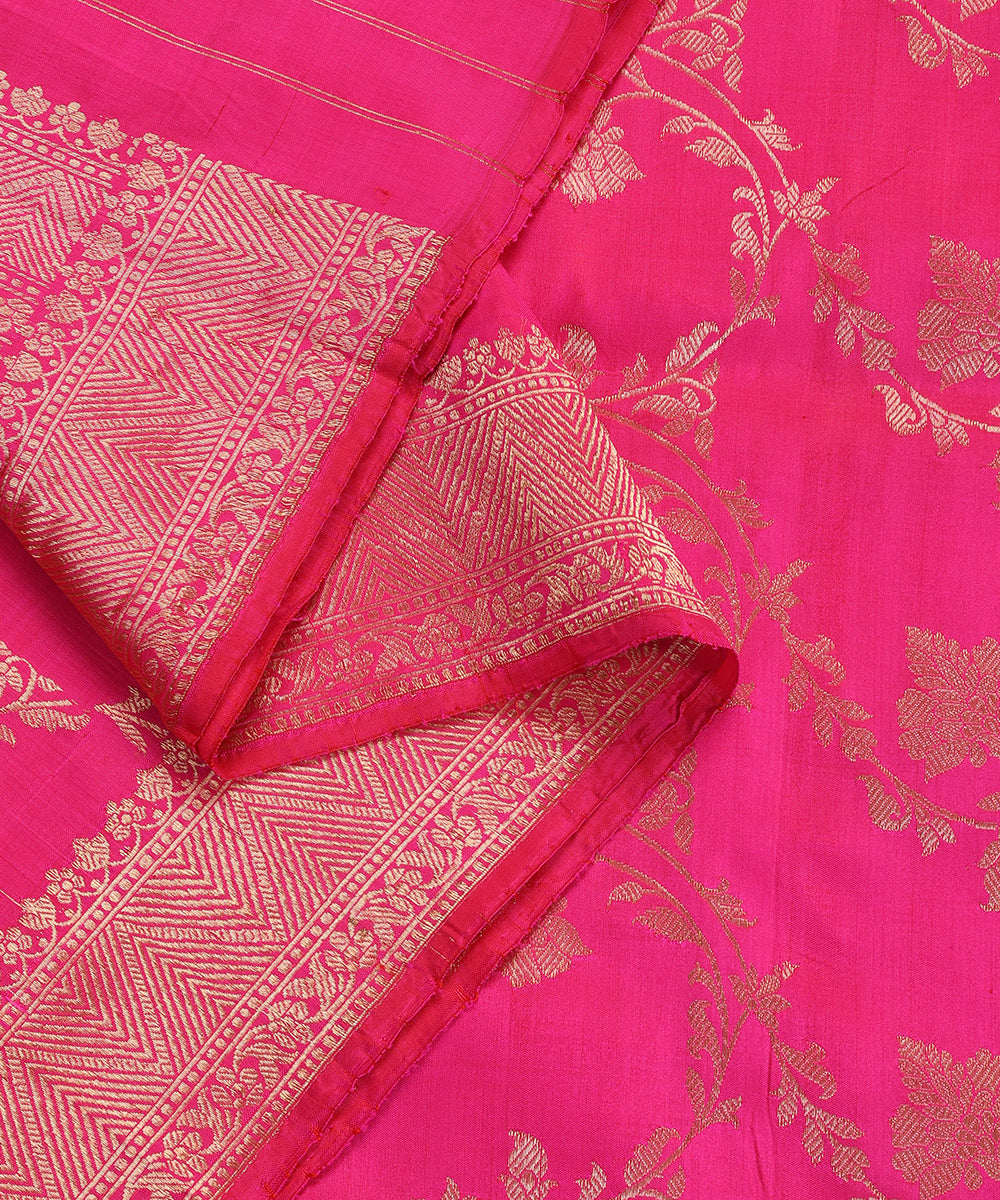 Hot Pink Handloom Pure Katan Silk Banarasi Dupatta With Kadhwa Jaal