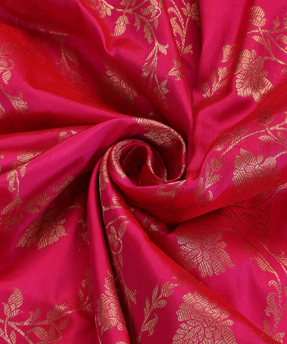 Hot Pink Handloom Pure Katan Silk Banarasi Dupatta With Kadhwa Jaal