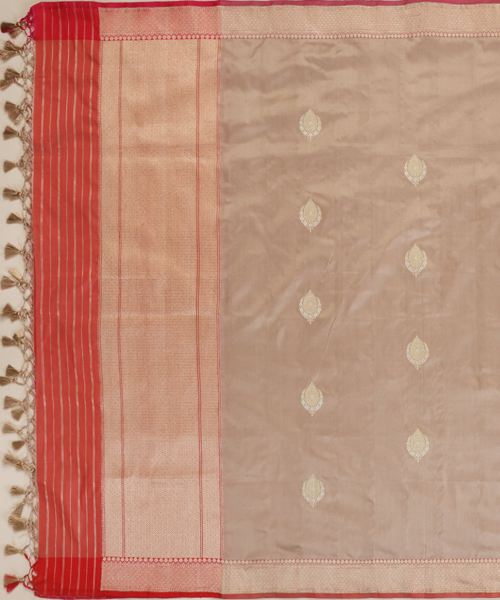 Almond Color Handloom Pure Katan Silk Banarasi Dupatta With Kadhwa Boota With Pink Border