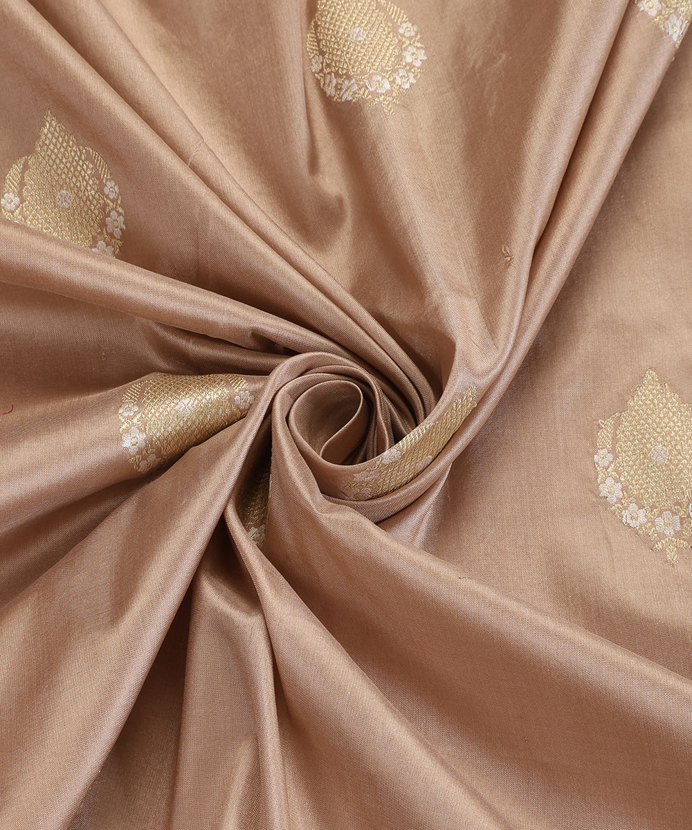 Almond Color Handloom Pure Katan Silk Banarasi Dupatta With Kadhwa Boota With Pink Border