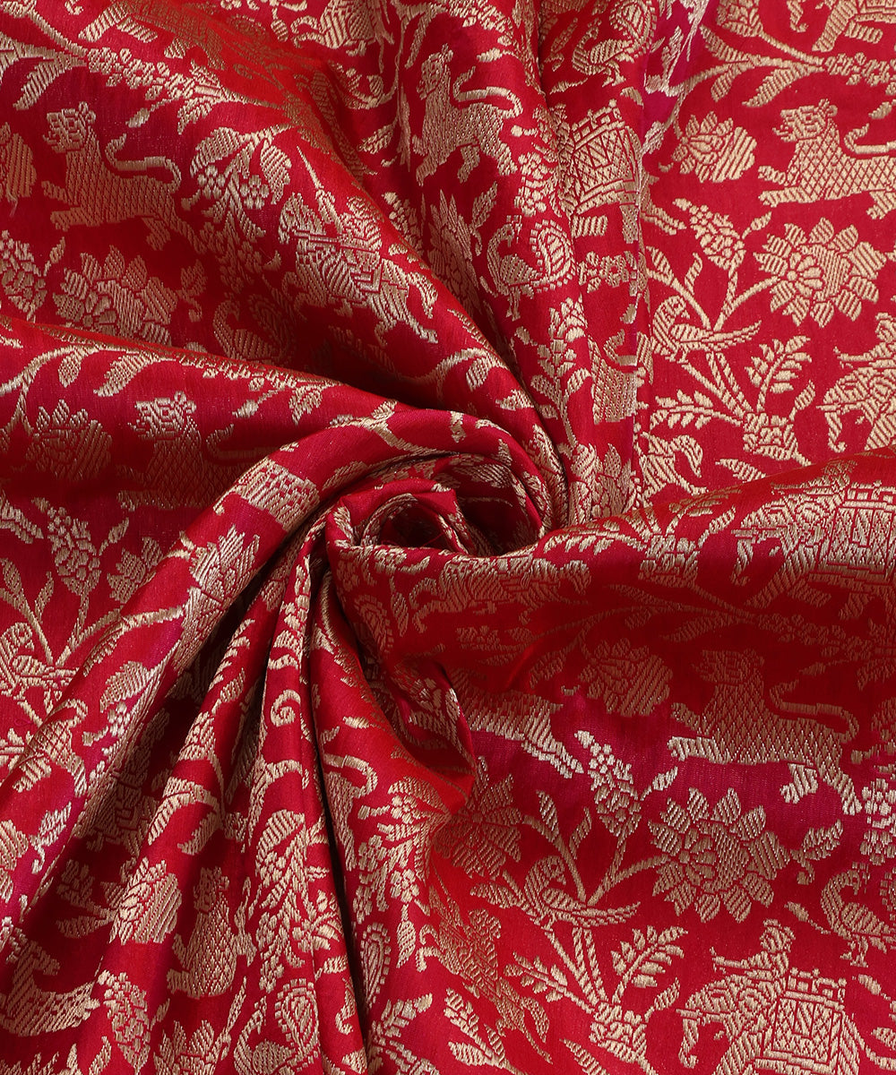 Rani Pink Handloom Pure Katan Silk Kimkhab Shikargah Banarasi Dupatta