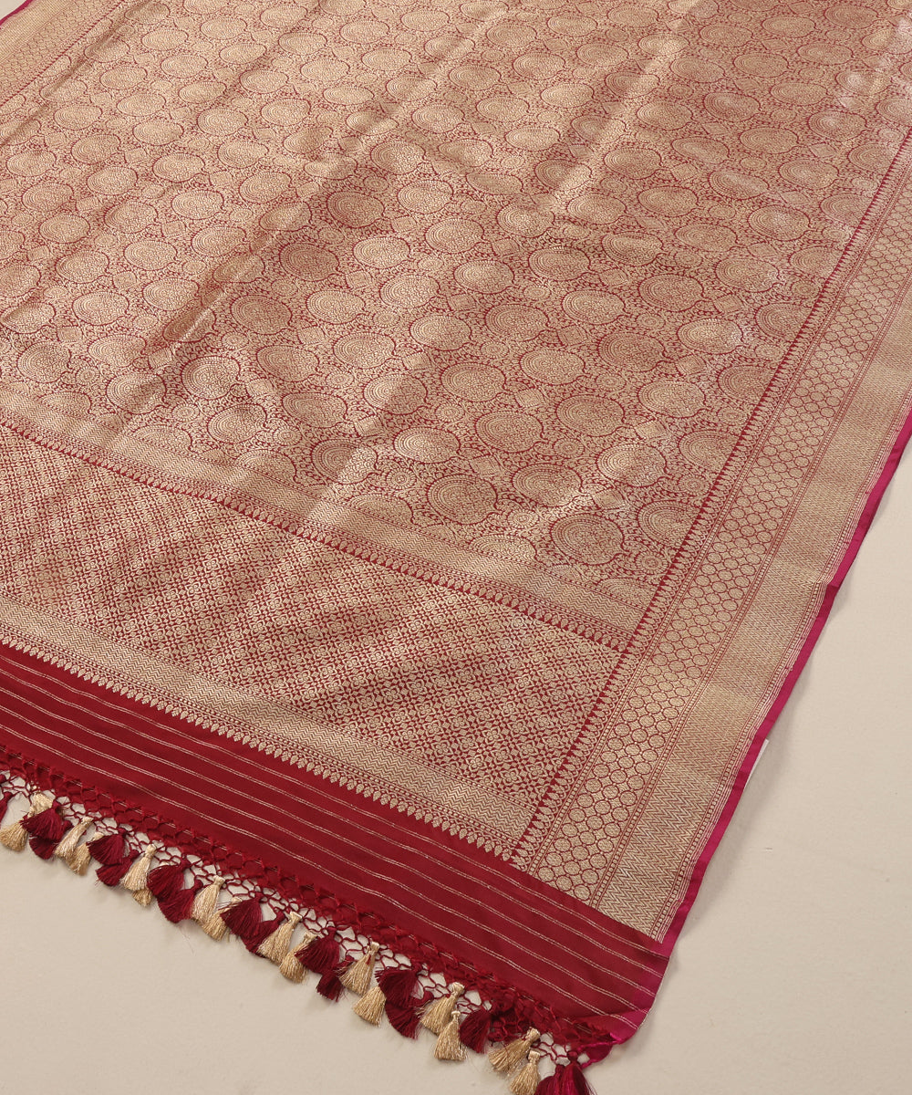 Maroon Pure Katan Silk Handloom Banarasi Dupatta with Brocade Weave
