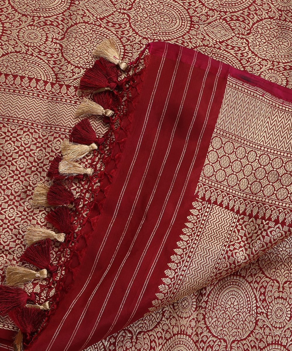 Maroon Pure Katan Silk Handloom Banarasi Dupatta with Brocade Weave