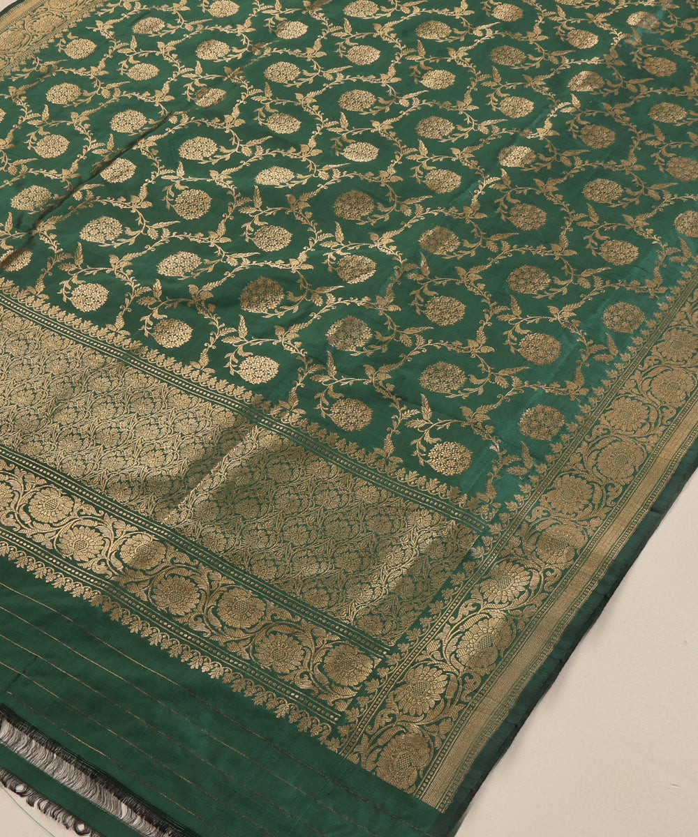 Emerald Green Handloom Pure Katan Silk Banarasi Dupatta With Kadhwa Jaal