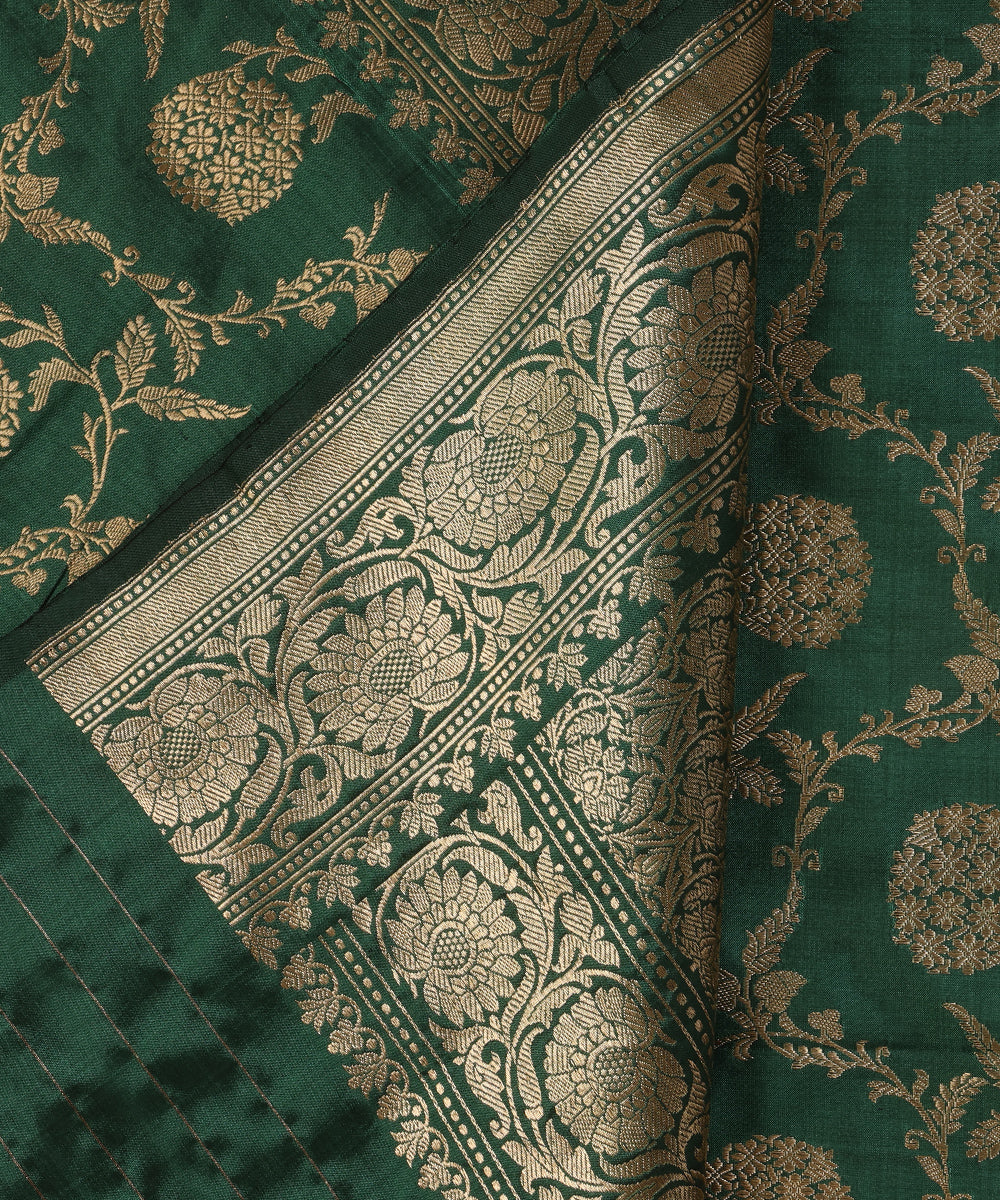 Emerald Green Handloom Pure Katan Silk Banarasi Dupatta With Kadhwa Jaal