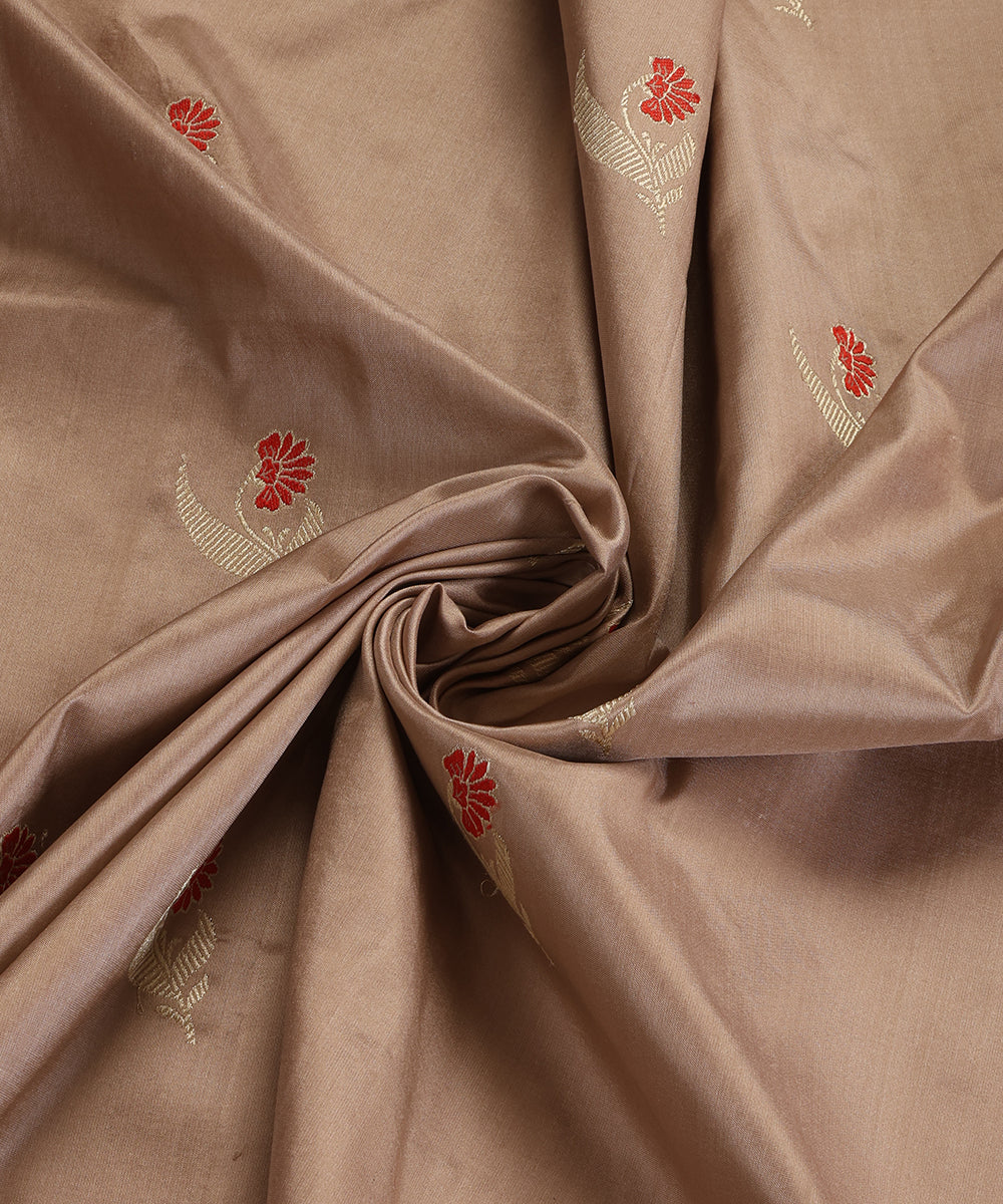 Almond Handloom Pure Katan Silk Banarasi Dupatta With Kadhwa Meenakari Boota and Pink Border