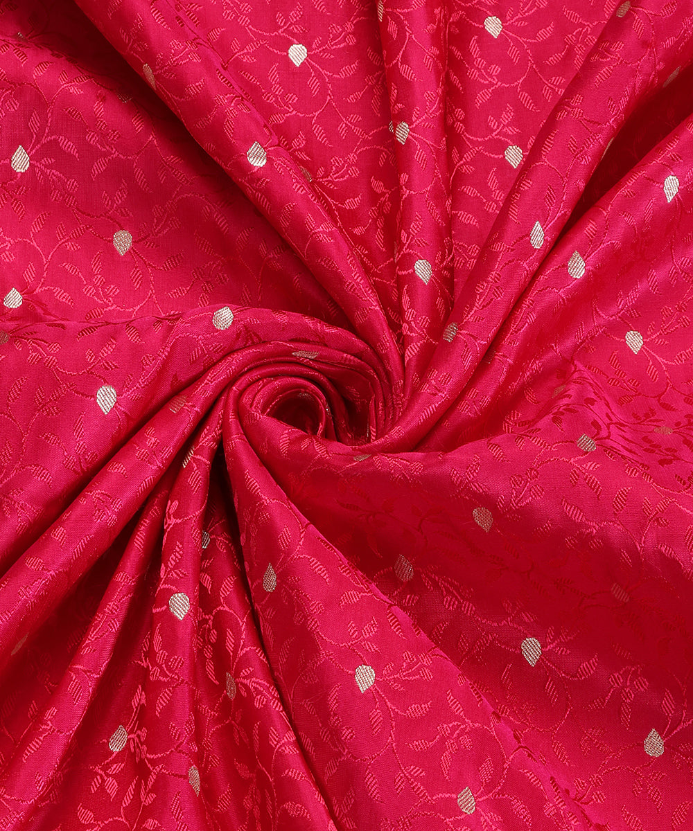 Rani Pink Pure Satin Silk Handloom Tanchoi Banarasi Dupatta with Zari Booti