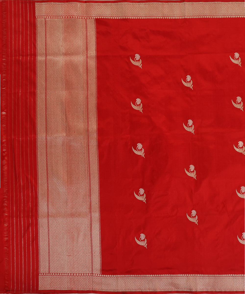 Red Handloom Pure Katan Silk Banarasi Dupatta With Kadhwa Meenakari Boota