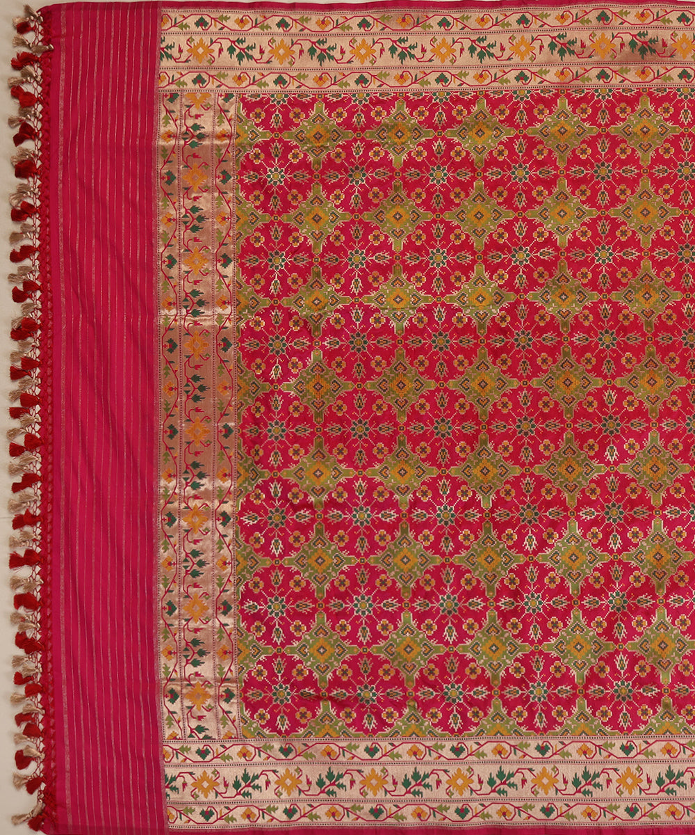 Rani Pink Pure Katan Silk Handloom Banarasi Patola Dupatta with Meenakari