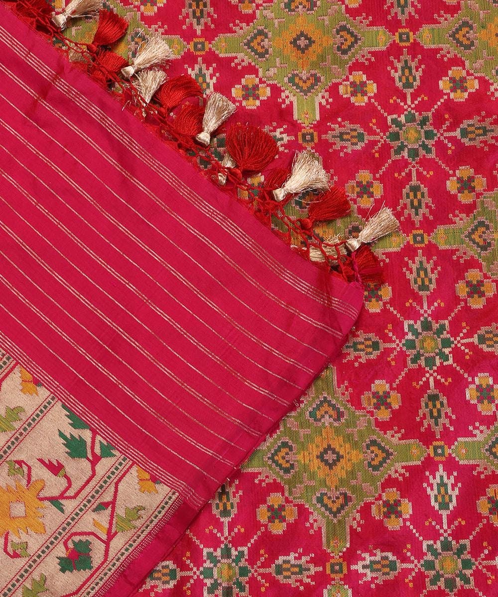 Rani Pink Pure Katan Silk Handloom Banarasi Patola Dupatta with Meenakari