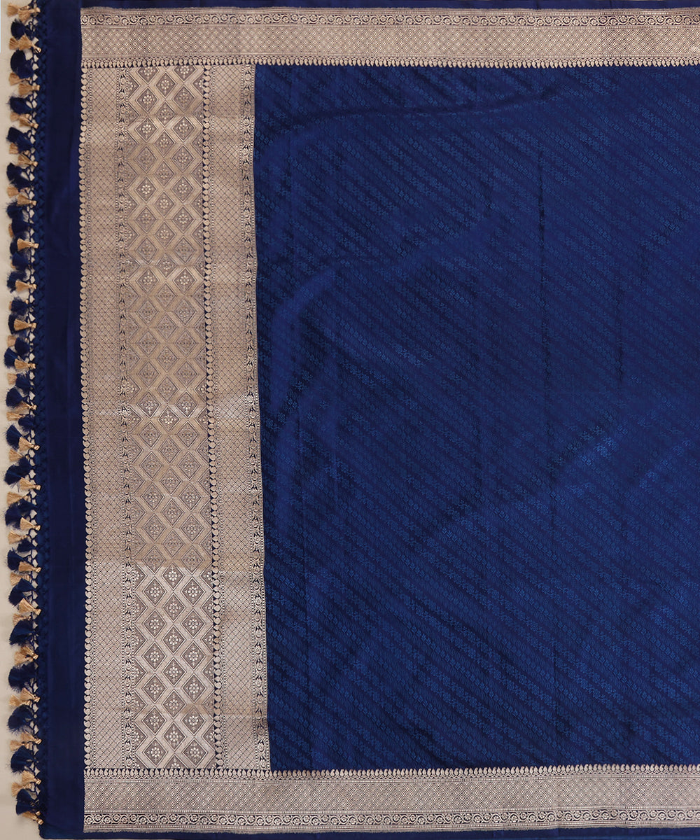 Blue Pure Satin Silk Handloom Tanchoi Banarasi Dupatta with Zari Border