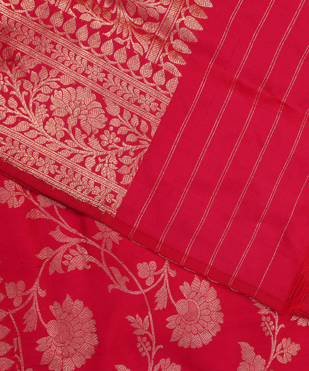 Handloom_Carrot_Pink_Pure_Katan_Silk_Dupatta_With_Jaal_WeaverStory_04