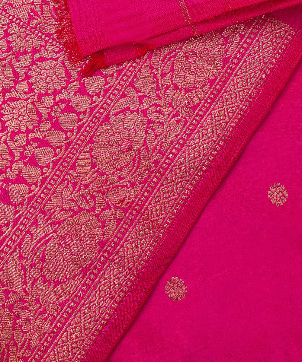 Handloom_Pink_Pure_Katan_Silk_Dupatta_With_Kadhwa_Boota_WeaverStory_04