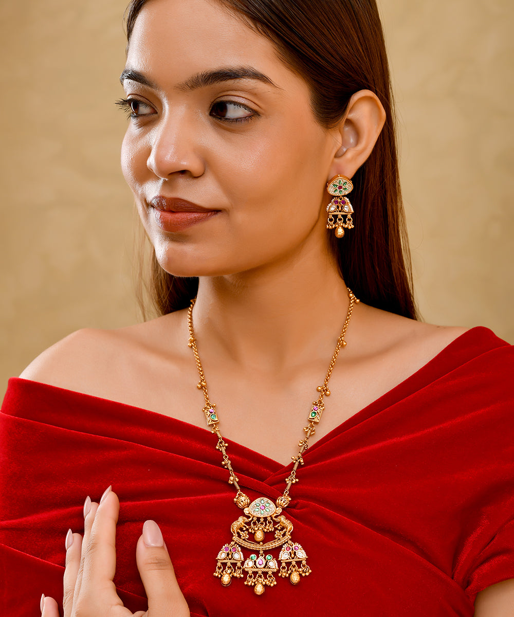 Sunehri Multicolour Temple Necklace Set