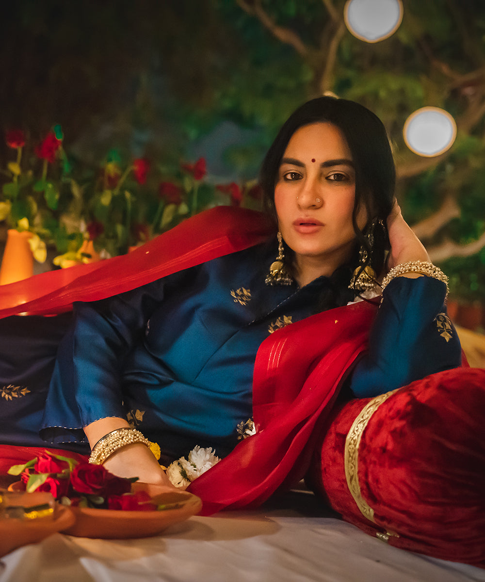 Priya Malik In Handloom Deep Blue Chanderi Kurta Set Ready To Wear Silk Ensembles