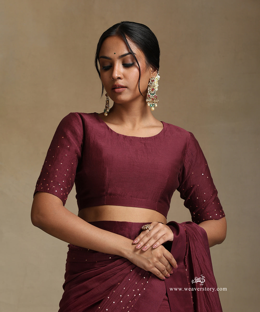 Plum_Hand_Embroidered_Pure_Chanderi_Saree_With_Stitched_Blouse_WeaverStory_06