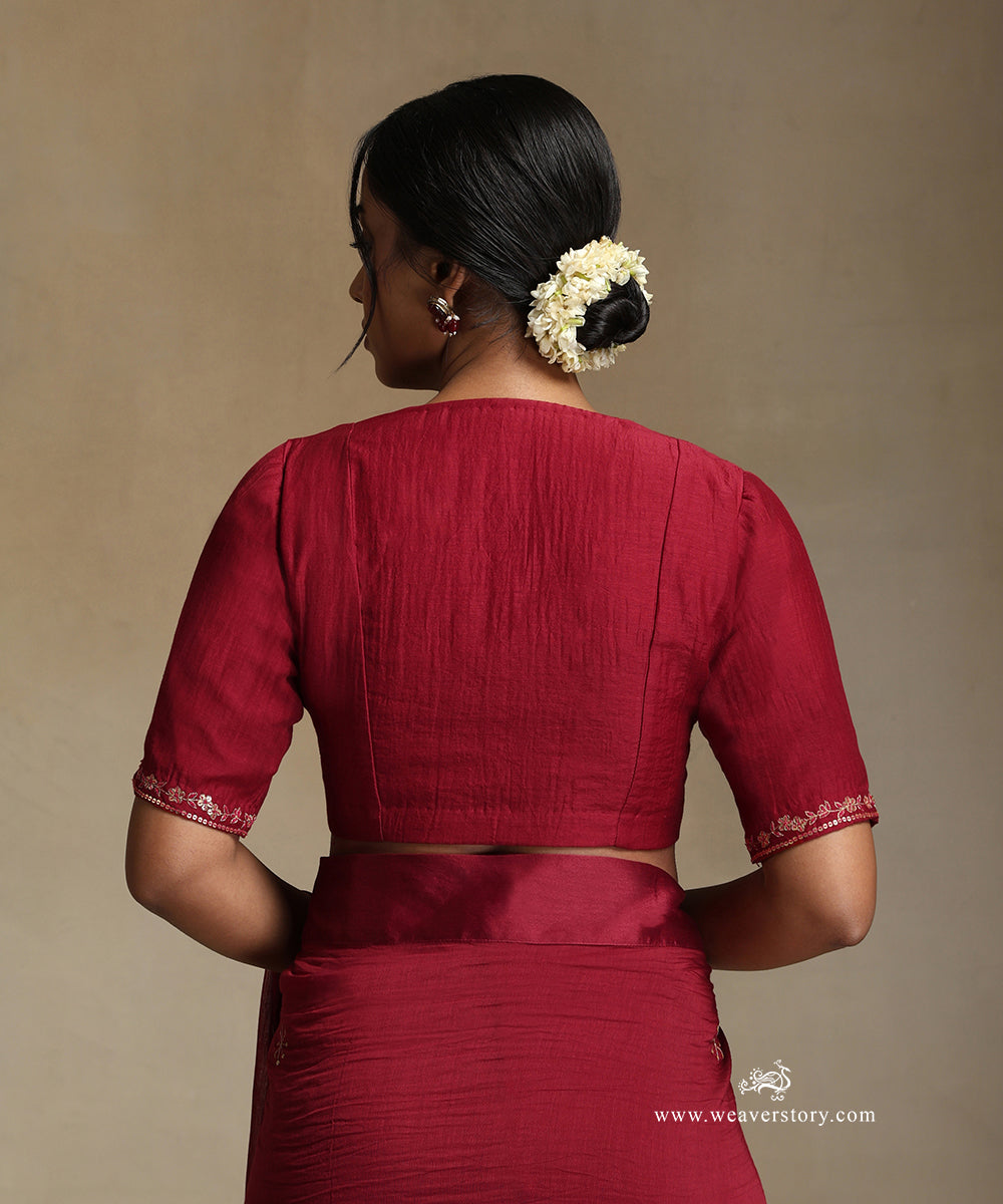 Red_Hand_Embroidered_Pure_Chanderi_Saree_With_Stitched_Blouse_WeaverStory_07