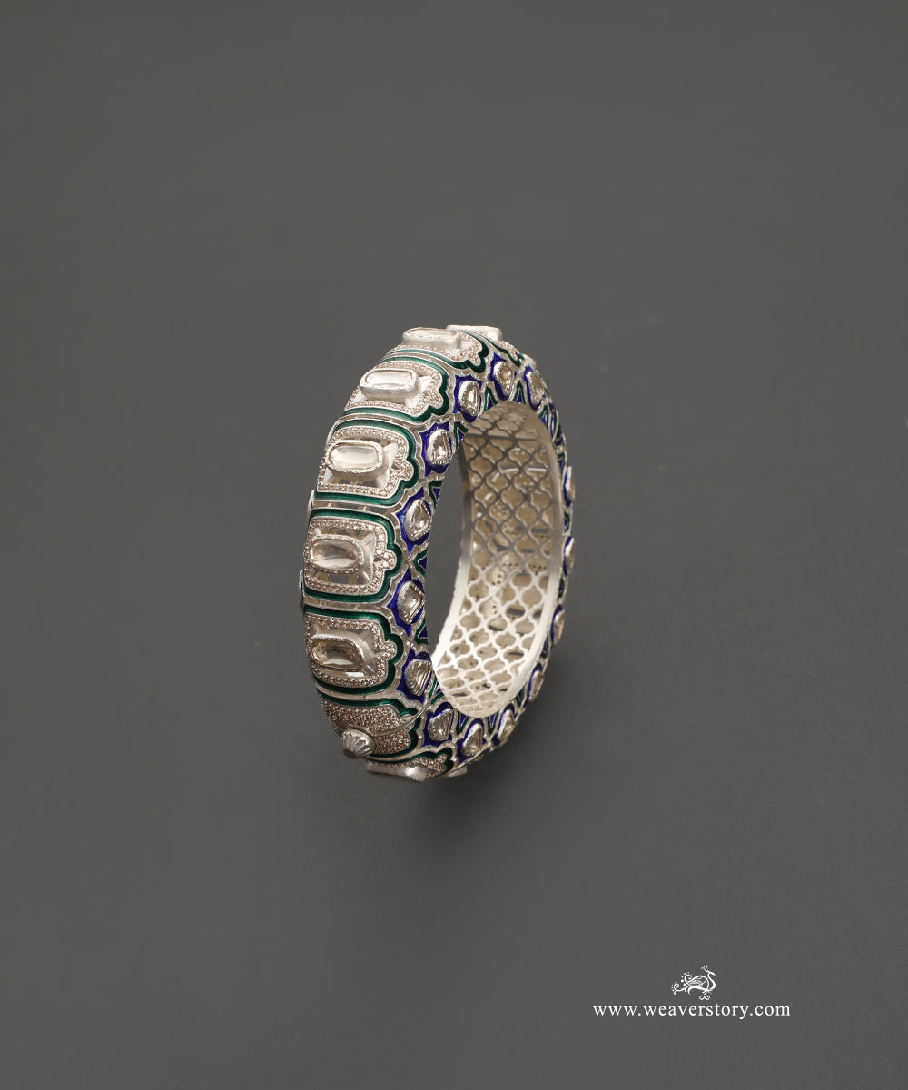 Eman Handcrafted Silver Openable Bangles With Meenakari Jadau Work