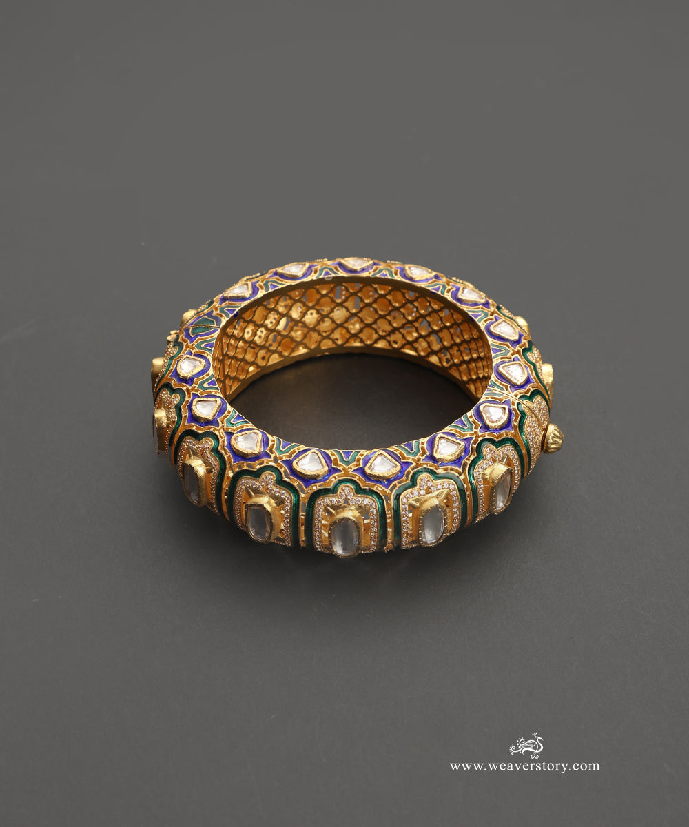 Fariha Handcrafted Silver Openable Bangles With Meenakari Jadau Work