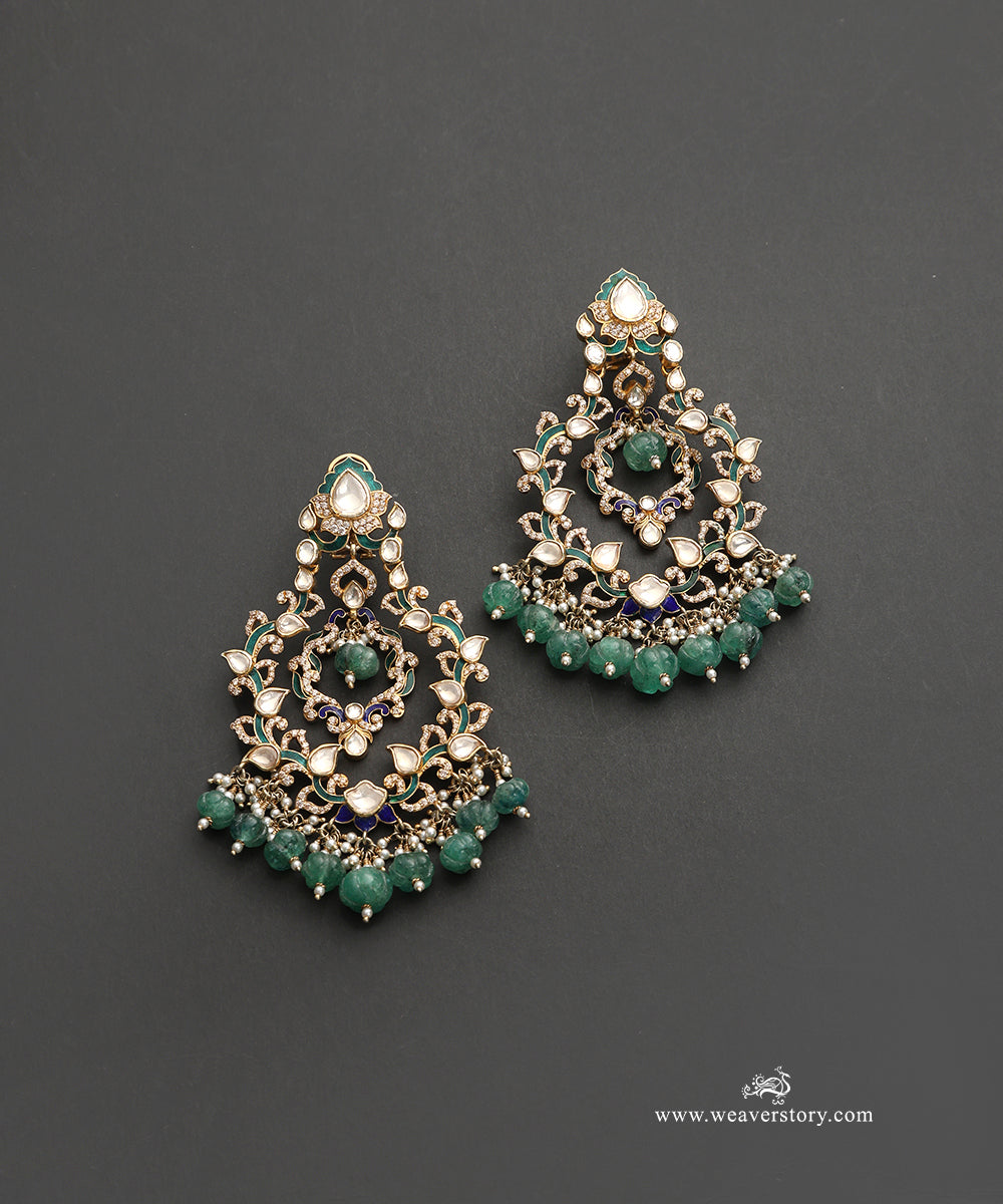 Donya Handcrafted Silver Chandbali Earrings With Meenakari Jadau Work