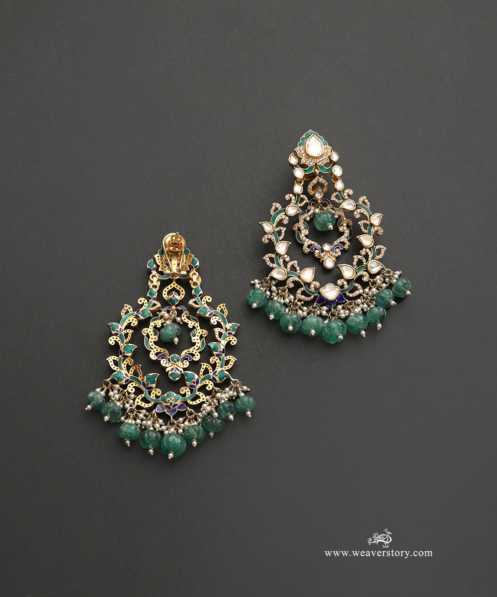 Donya Handcrafted Silver Chandbali Earrings With Meenakari Jadau Work